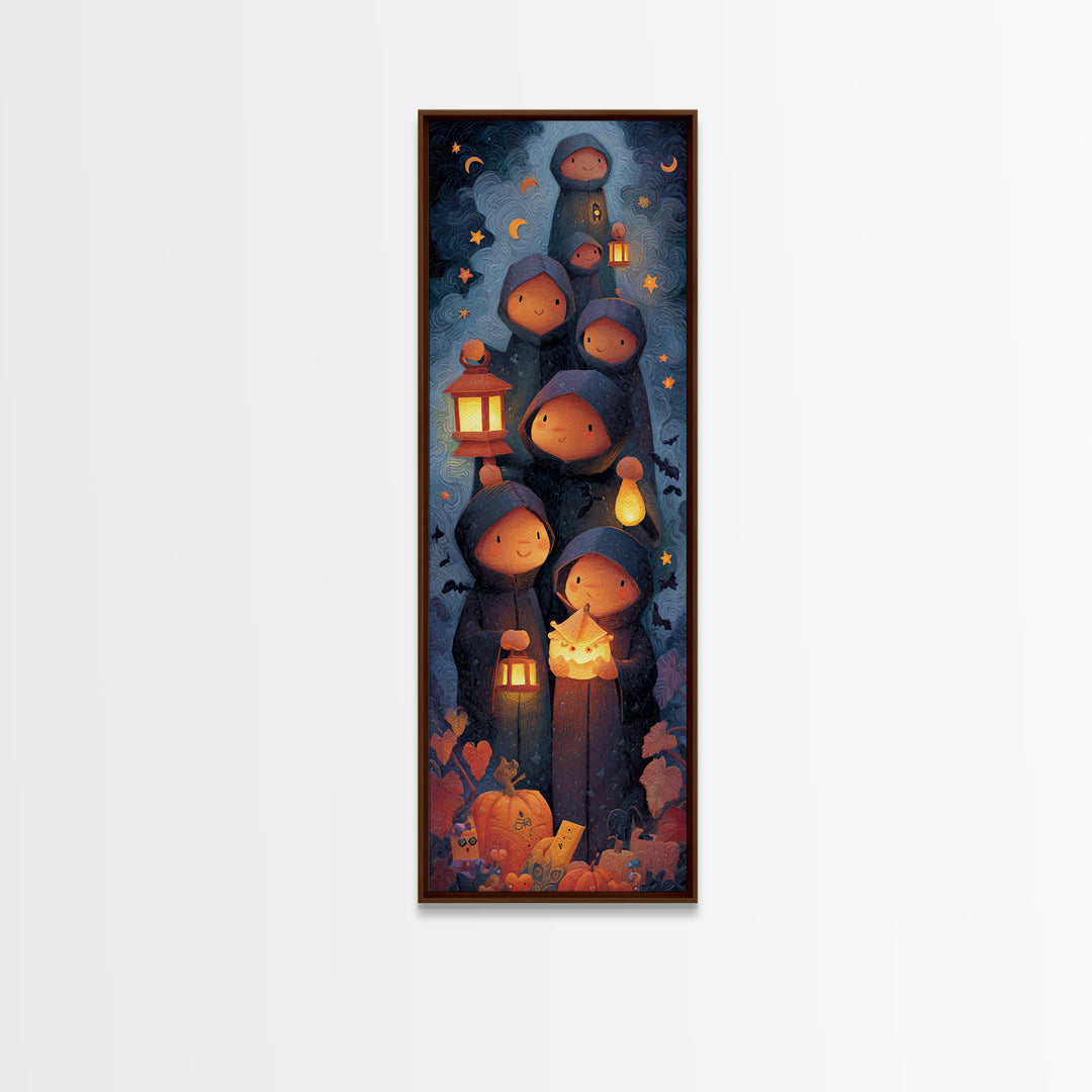 The Innsmouth Lantern Procession, Clay Halloween Art, Tall Narrow Wall Art, Framed Canvas Print, Cute Halloween Wall Art