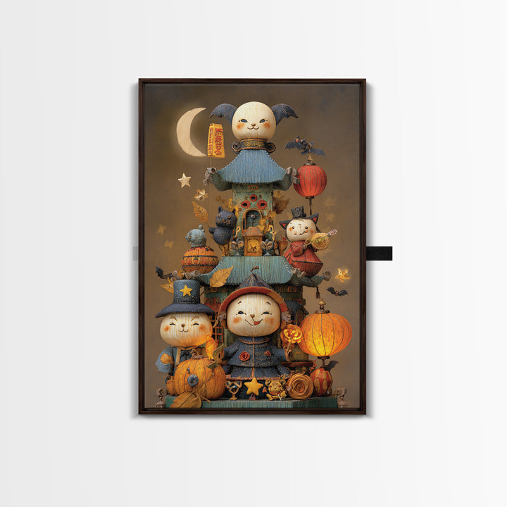 The Festival Of The Little Old Ones, Plush Halloween Art, Vertical Wall Art, Canvas Print, Cute Halloween Wall Art