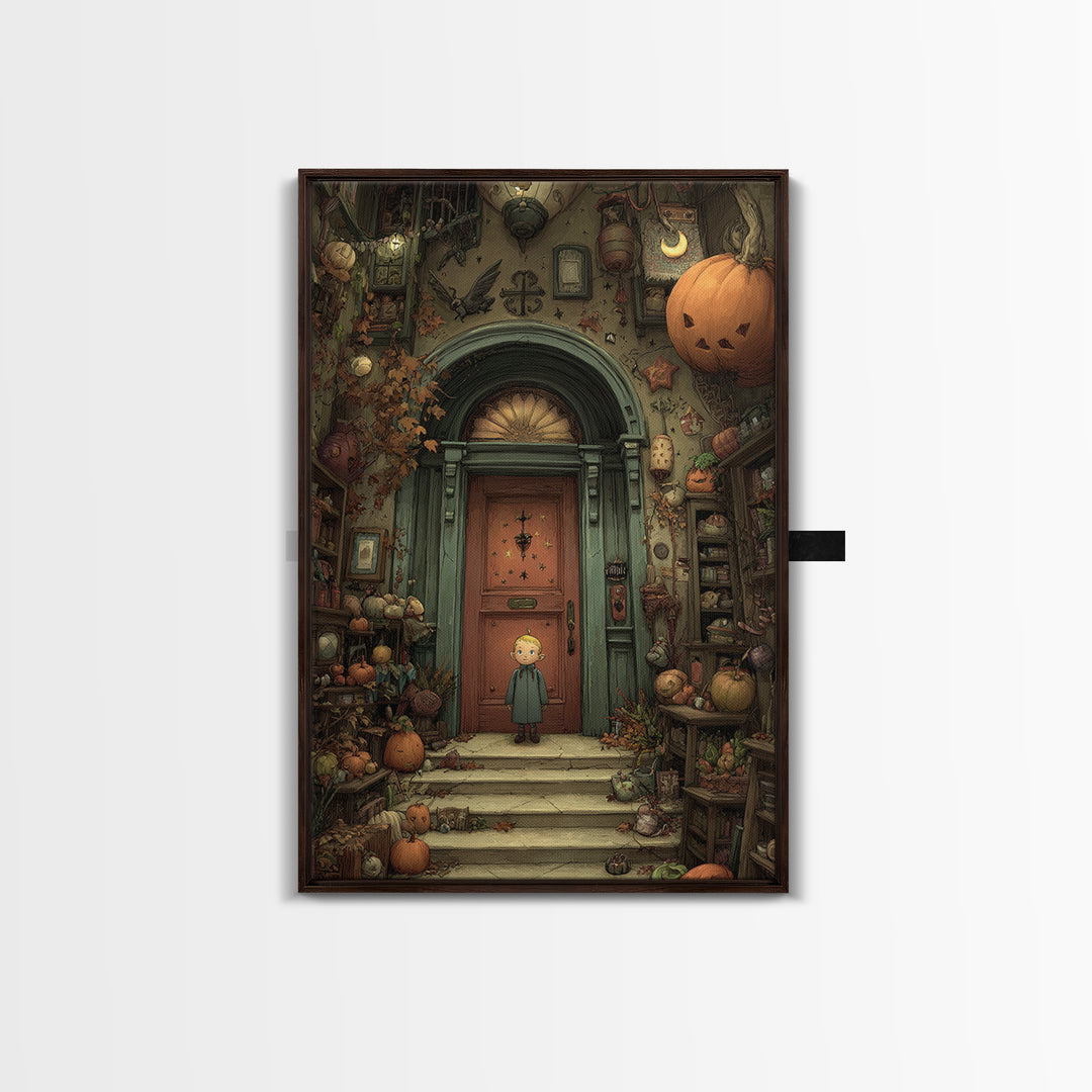 The Thirteenth Door Of Arkham House, Embroidered Halloween Art, Vertical Wall Art, Canvas Print, Cute Halloween Wall Art