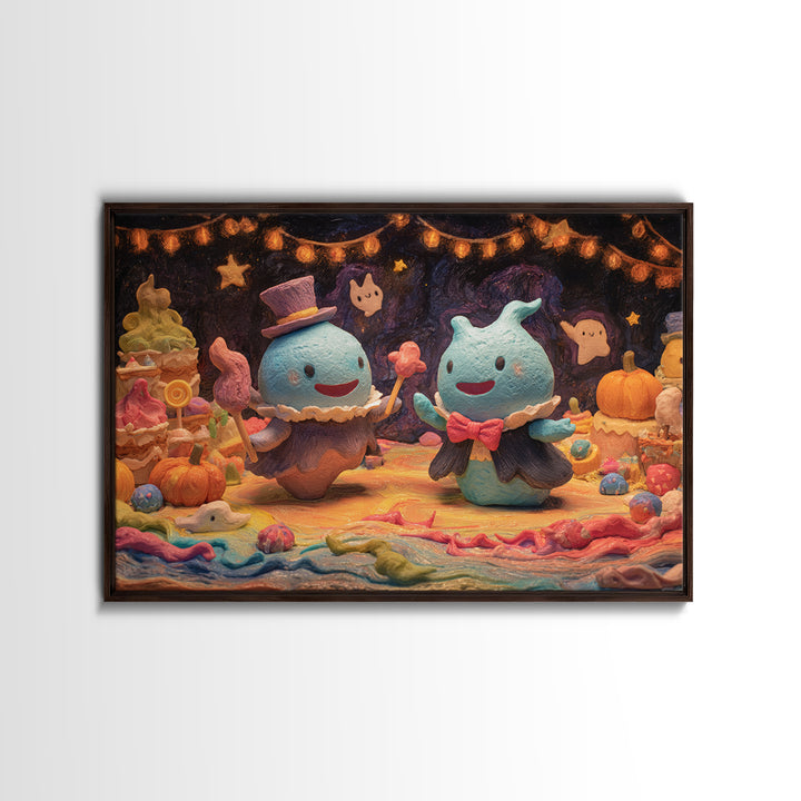 The Ballroom Of Silent Shoggoths, Clay Halloween Art, Landscape Wall Art, Framed Canvas Print, Cute Halloween Wall Art
