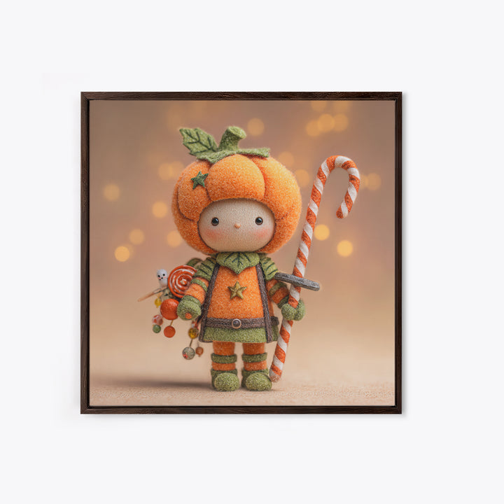 The Pumpkin Knight, Plush Halloween Art, Square Wall Art, Canvas Print, Cute Halloween Wall Art, Halloween Kids Decor, Storybook Decor