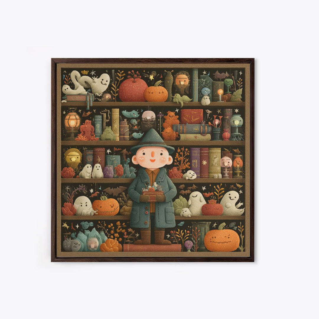 The Archivist Of Dreaming Bones, Embroidered Halloween Art, Square Wall Art, Canvas Print, Cute Halloween Wall Art