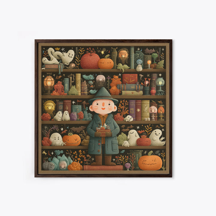 The Archivist Of Dreaming Bones, Embroidered Halloween Art, Square Wall Art, Canvas Print, Cute Halloween Wall Art