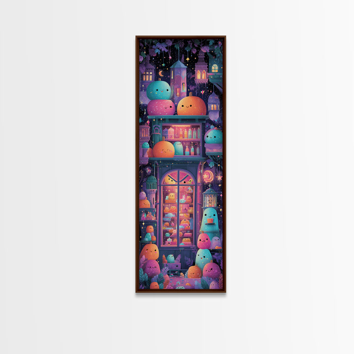 The Donut Vampire Family, Vaporwave Halloween Art, Tall Narrow Wall Art, Framed Canvas Print, Cute Halloween Wall Art
