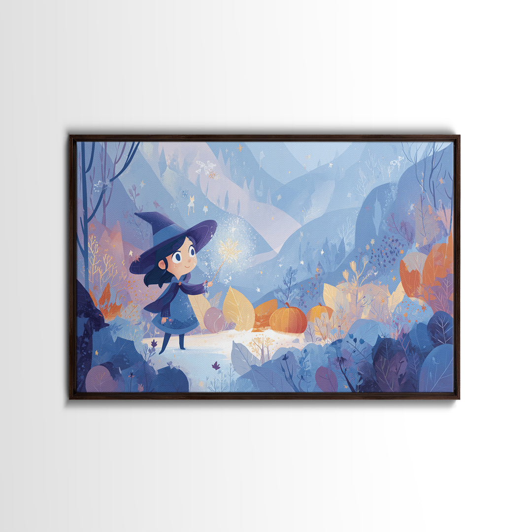 The First Autumn Snowflake, Vector Halloween Art, Landscape Wall Art, Framed Canvas Print, Cute Halloween Wall Art