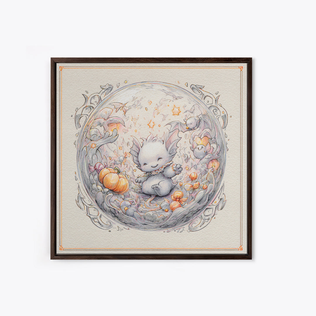 The Oracle Of The Glass Depths, Hand Sketch Halloween Art, Square Wall Art, Canvas Print, Cute Halloween Wall Art