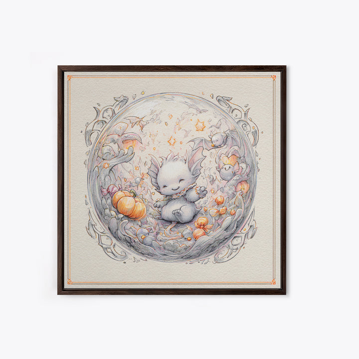 The Oracle Of The Glass Depths, Hand Sketch Halloween Art, Square Wall Art, Canvas Print, Cute Halloween Wall Art