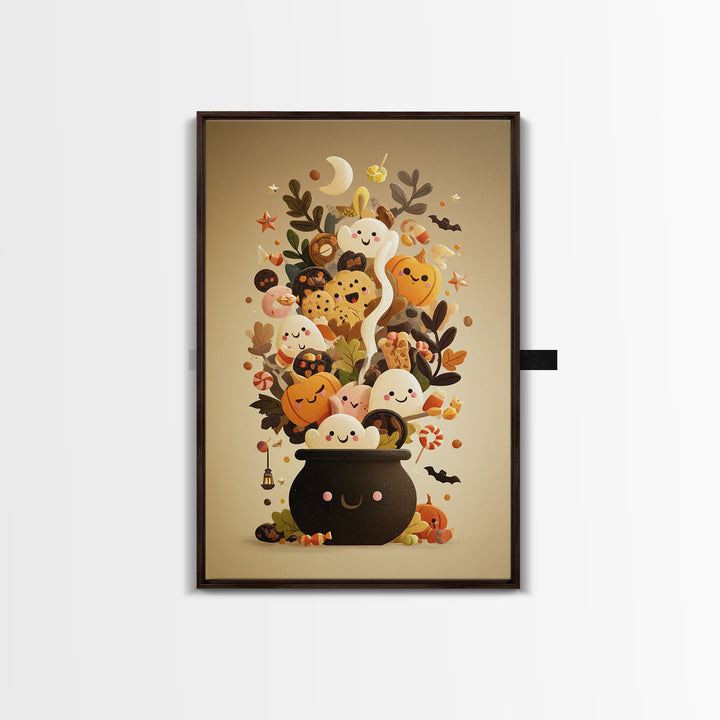 The Cookie Cauldron, Retro Halloween Art, Vertical Wall Art, Canvas Print, Cute Halloween Wall Art, Whimsical Nursery Decor