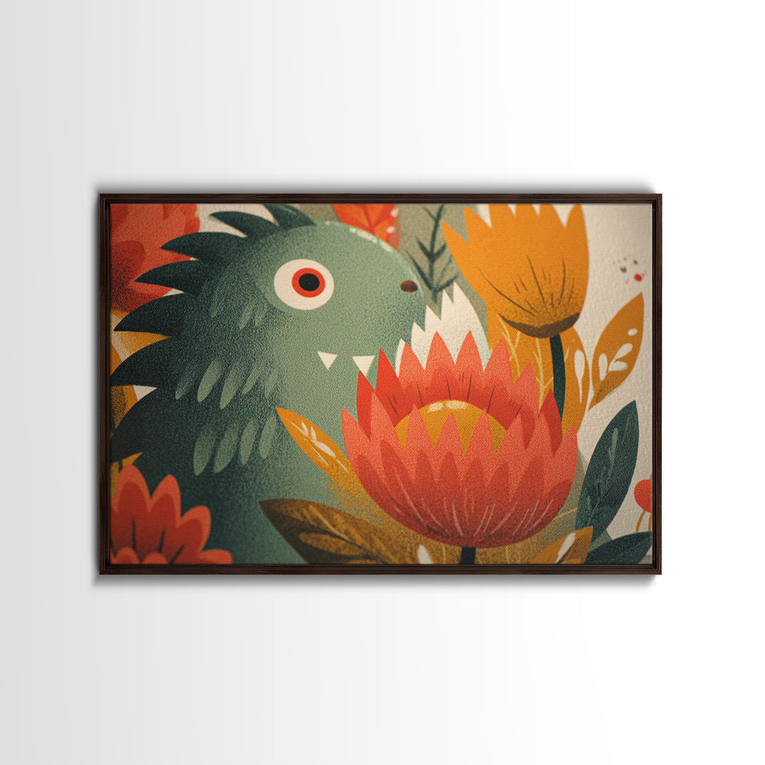 The Monster Flower Shop, Screenprint Halloween Art, Landscape Wall Art, Framed Canvas Print, Cute Halloween Wall Art