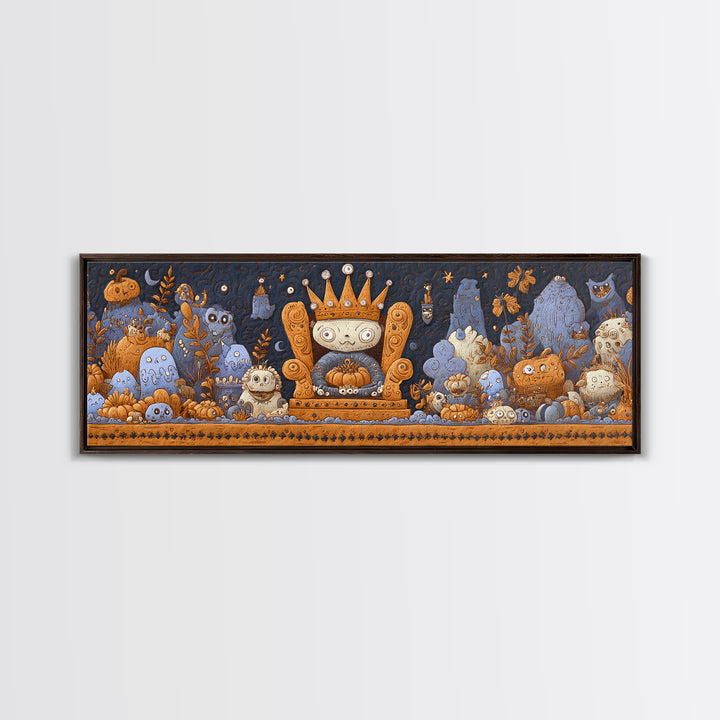 The Watcher In The Coral Throne, Felt Halloween Art, Extra Wide Wall Art, Canvas Print, Cute Halloween Wall Art