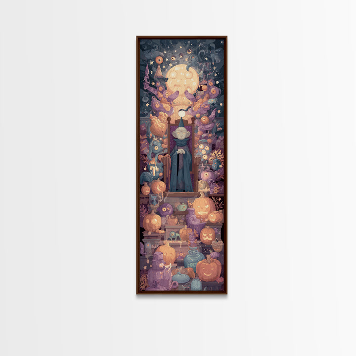 The Dreaming Priest Of The Outer Gate, Vector Halloween Art, Tall Narrow Wall Art, Framed Canvas Print, Cute Halloween Wall Art