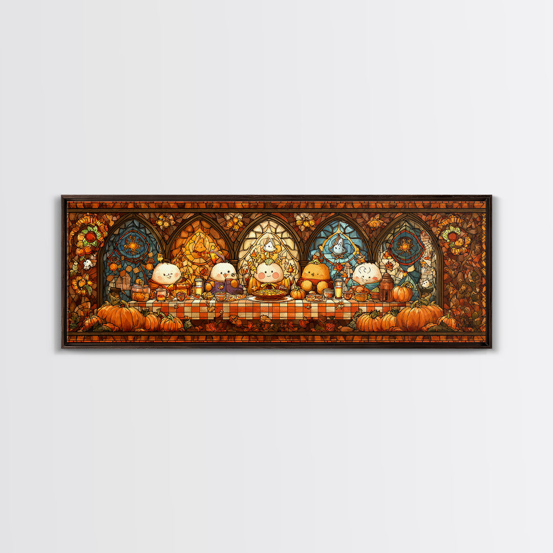The Candy Corn Picnic, Stained Glass Halloween, Extra Wide Wall Art, Canvas Print, Cute Halloween Wall Art