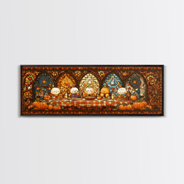 The Candy Corn Picnic, Stained Glass Halloween, Extra Wide Wall Art, Canvas Print, Cute Halloween Wall Art