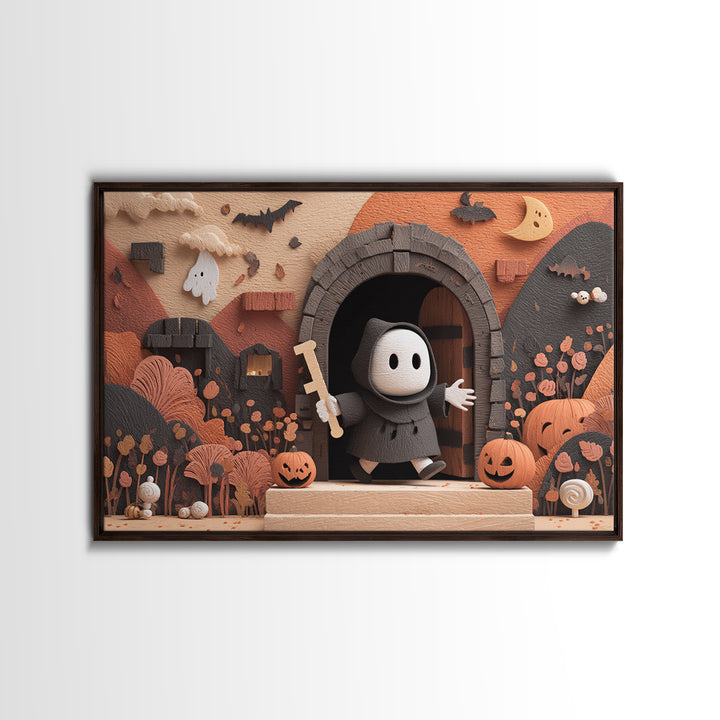 The Keeper Of The Black Reef Key, Vector Halloween Art, Landscape Wall Art, Framed Canvas Print, Cute Halloween Wall Art