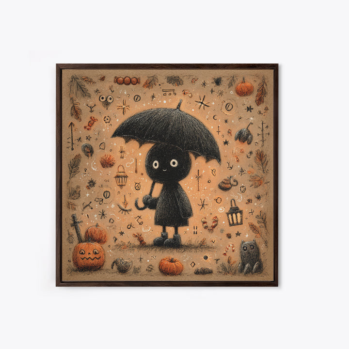 The Umbrella Of The Outer Rain, Hand Sketch Halloween Art, Square Wall Art, Canvas Print, Cute Halloween Wall Art