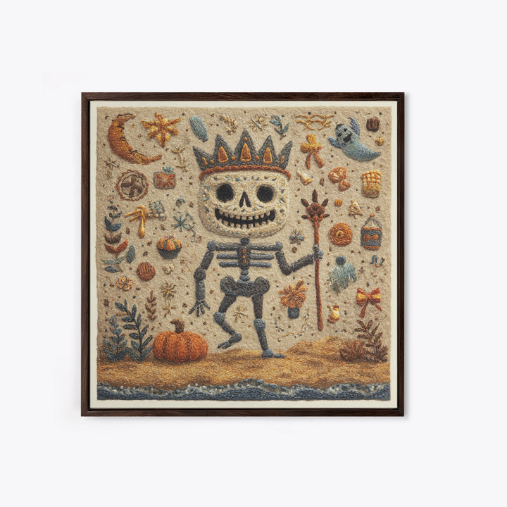 The Salt King Of The Black Shore, Felt Halloween Art, Square Wall Art, Canvas Print, Cute Halloween Wall Art