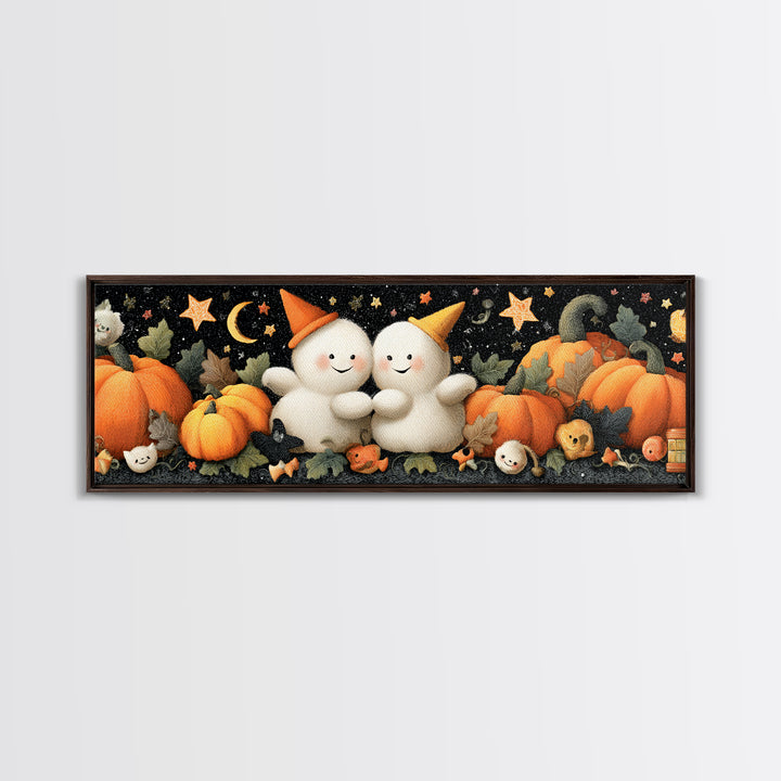 The Halloween Friendship Spell, Plush Halloween Art, Extra Wide Wall Art, Canvas Print, Cute Halloween Wall Art