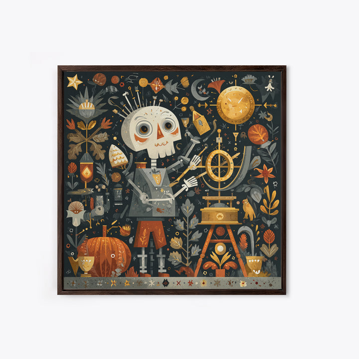 The Astronomer Of The Hollow Sky, Folk Halloween Art, Square Wall Art, Canvas Print, Cute Halloween Wall Art