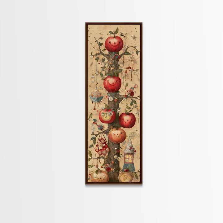 The Enchanted Apple Orchard, Quilled Halloween Art, Tall Narrow Wall Art, Framed Canvas Print, Cute Halloween Wall Art