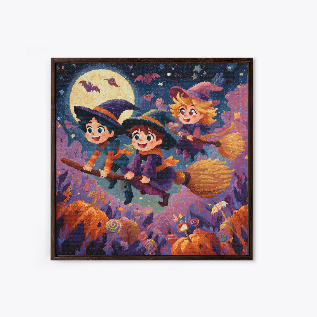 The Candy Comet Adventure, Pixel Halloween Art, Square Wall Art, Canvas Print, Cute Halloween Wall Art