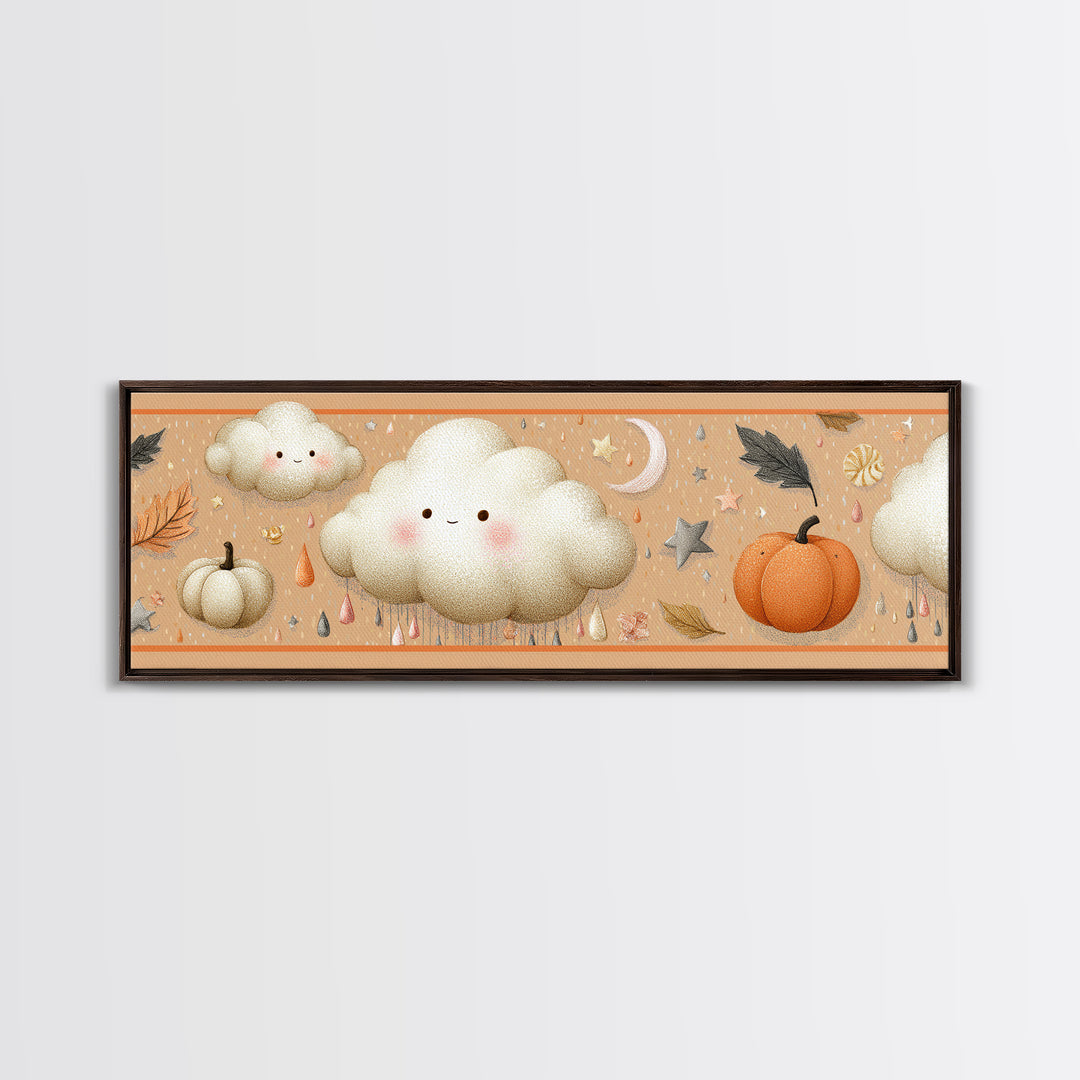 The Cloud Ghost, Hand Sketch Halloween Art, Extra Wide Wall Art, Canvas Print, Cute Halloween Wall Art