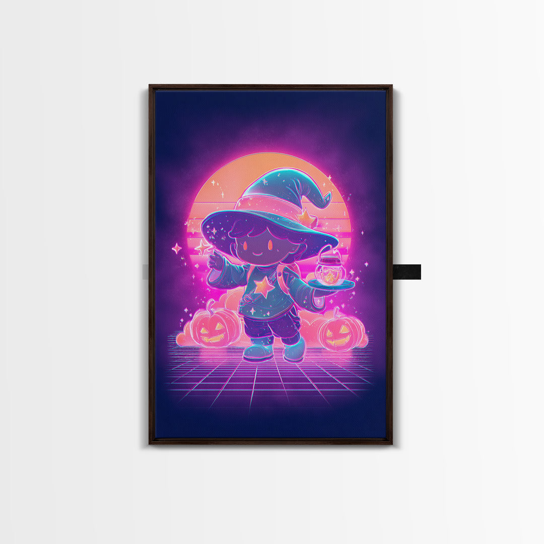 The Little Star Witch, 80s Halloween Wall Art, Vertical Wall Art, Framed Canvas Print, Retro Halloween Decor, Neon Wall Art