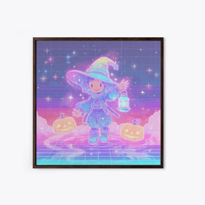 The Little Star Witch, 80s Halloween Wall Art, Square Wall Art, Canvas Print, Retro Halloween Decor, Neon Wall Art, Spooky Wall Decor