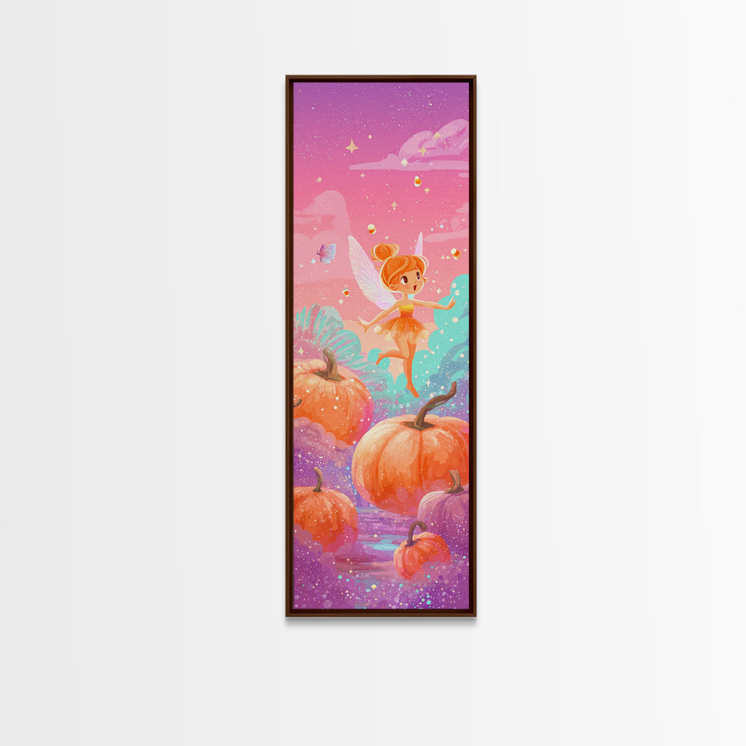 The Candy Corn Fairy, Cute Spooky Neon Art, Tall Narrow Wall Art, Canvas Print, Retro Halloween Decor, Neon Wall Art, Statement Wall Art