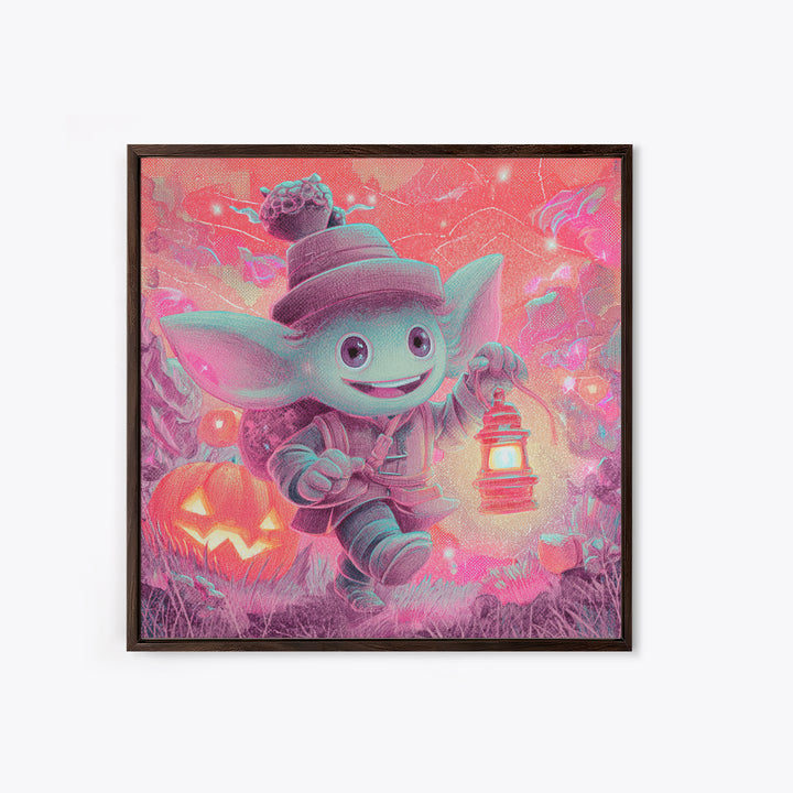 The Acorn Goblin, 80s Halloween Wall Art, Square Wall Art, Framed Canvas Print, Retro Halloween Decor, Neon Wall Art, Collectible Wall Decor