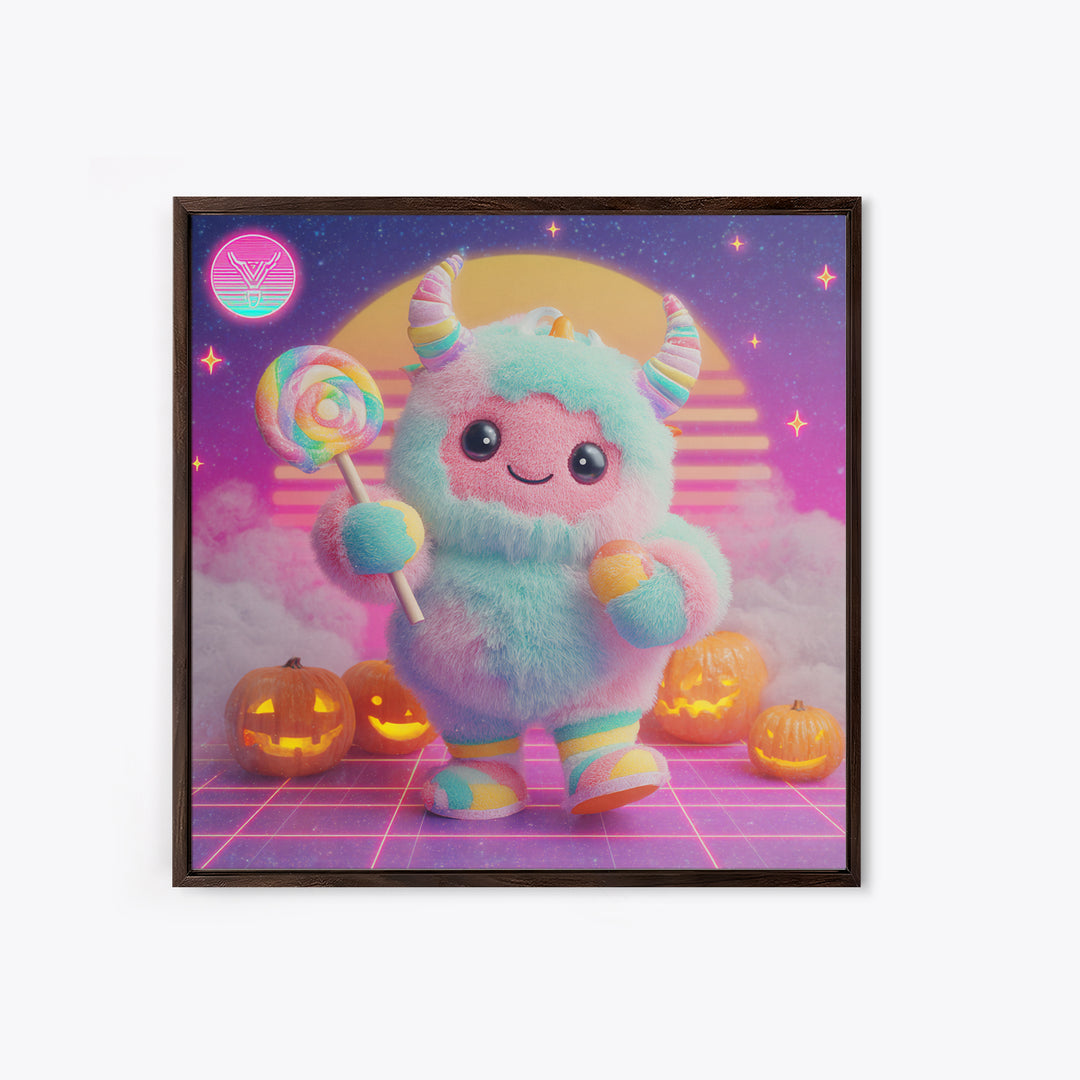 The Rainbow Monster, Synthwave Halloween Art, Square Wall Art, Canvas Print, Retro Halloween Decor, Neon Wall Art, Collectible Wall Decor