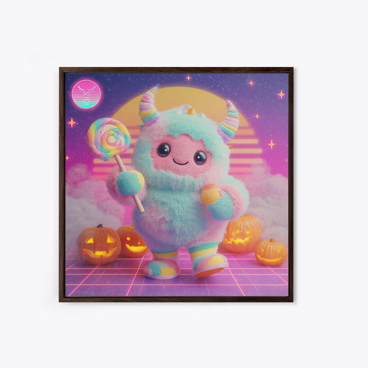 The Rainbow Monster, Synthwave Halloween Art, Square Wall Art, Canvas Print, Retro Halloween Decor, Neon Wall Art, Collectible Wall Decor