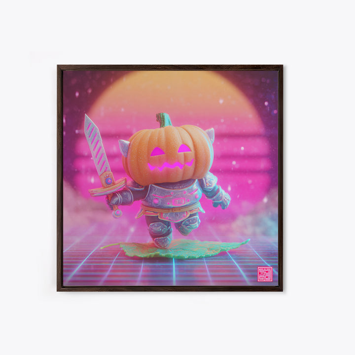 The Pumpkin Knight, Synthwave Halloween Art, Square Wall Art, Canvas Print, Retro Halloween Decor, Neon Wall Art, Spooky Wall Decor