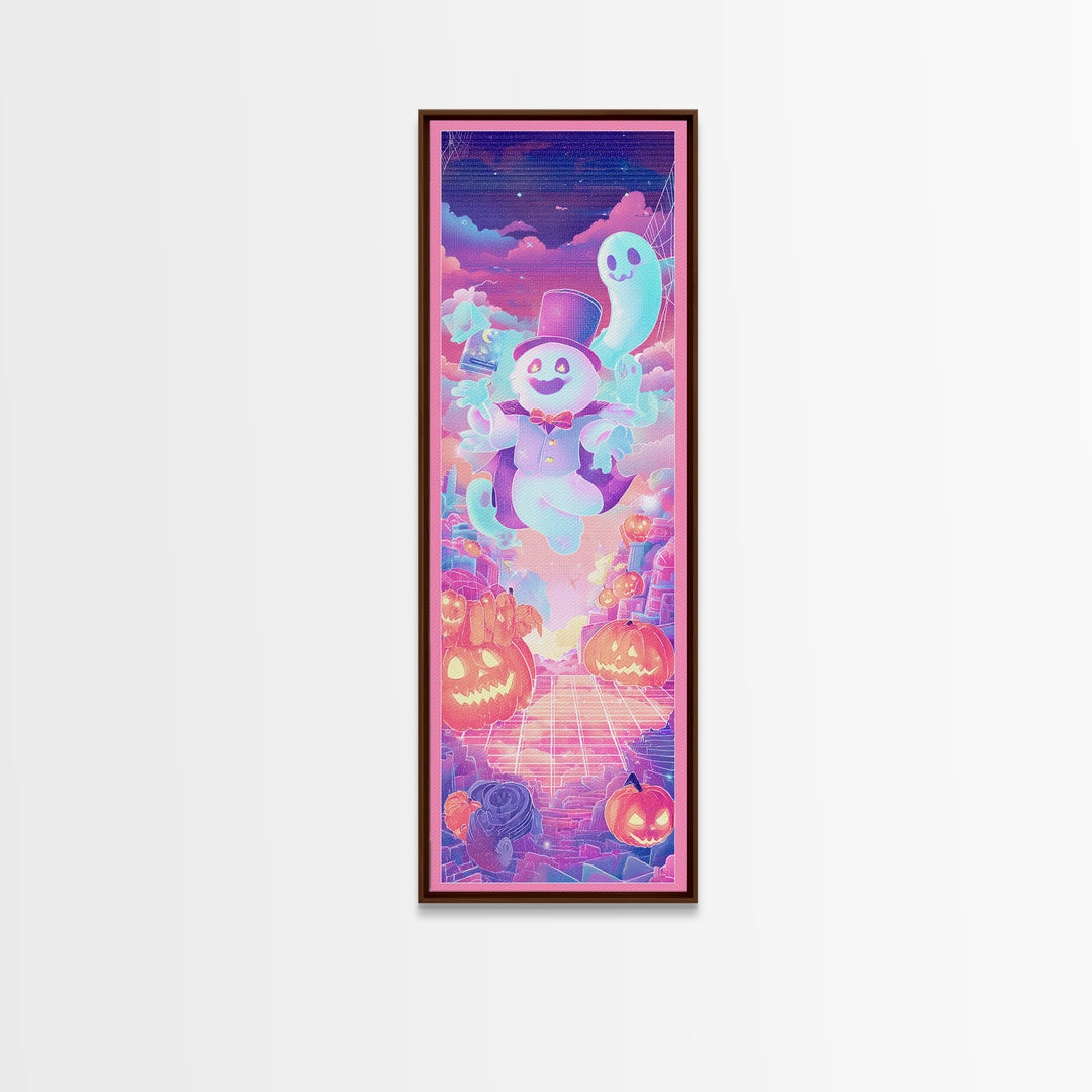 The Star-Cape Magician, Synthwave Halloween Art, Tall Narrow Wall Art, Canvas Print, Retro Halloween Decor, Neon Wall Art, Gothic Home Decor