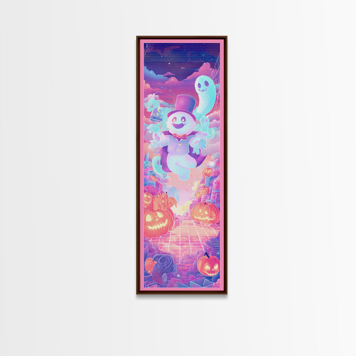 The Star-Cape Magician, Synthwave Halloween Art, Tall Narrow Wall Art, Canvas Print, Retro Halloween Decor, Neon Wall Art, Gothic Home Decor