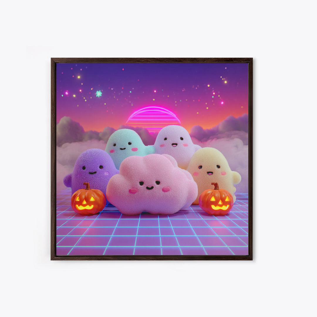 The Cloud Ghost, 80s Halloween Wall Art, Square Wall Art, Canvas Print, Retro Halloween Decor, Neon Wall Art, Collectible Wall Decor