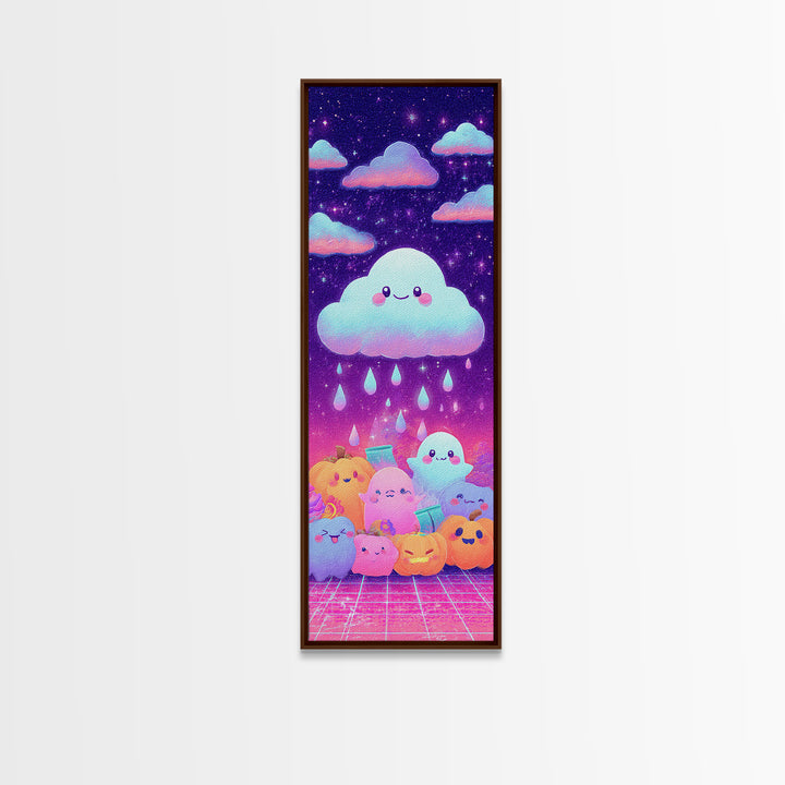The Cloud Ghost, Synthwave Halloween Art, Tall Narrow Wall Art, Framed Canvas Print, Retro Halloween Decor, Neon Wall Art