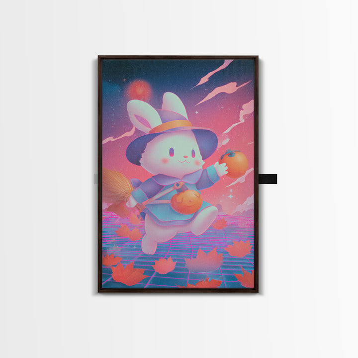 The Bunny Witch, Retro Neon Halloween Art, Vertical Wall Art, Canvas Print, Retro Halloween Decor, Neon Wall Art, Collectible Wall Decor