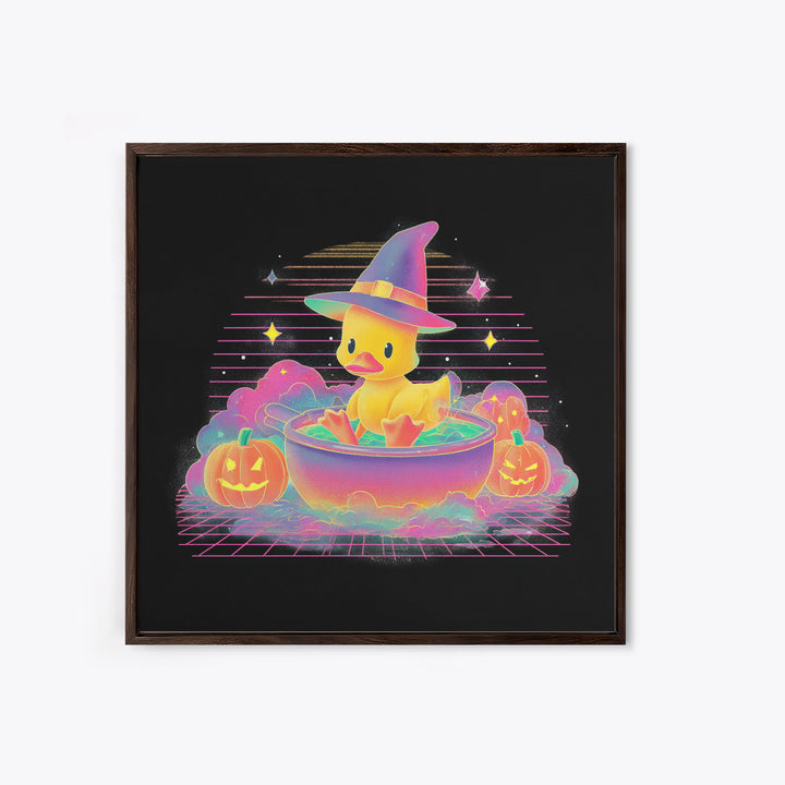 The Duckling Witch, Vaporwave Halloween Decor, Square Wall Art, Canvas Print, Retro Halloween Decor, Neon Wall Art, Dark Fantasy Art