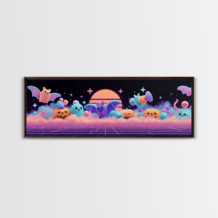 The Bat-Winged Otter, Vaporwave Halloween Decor, Extra Wide Wall Art, Canvas Print, Retro Halloween Decor, Neon Wall Art, Spooky Wall Decor