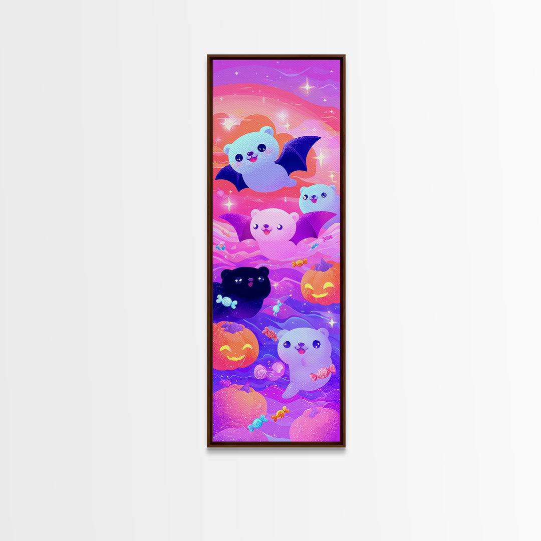The Bat-Winged Otter, Vaporwave Halloween Decor, Tall Narrow Wall Art, Framed Canvas Print, Retro Halloween Decor, Neon Wall Art