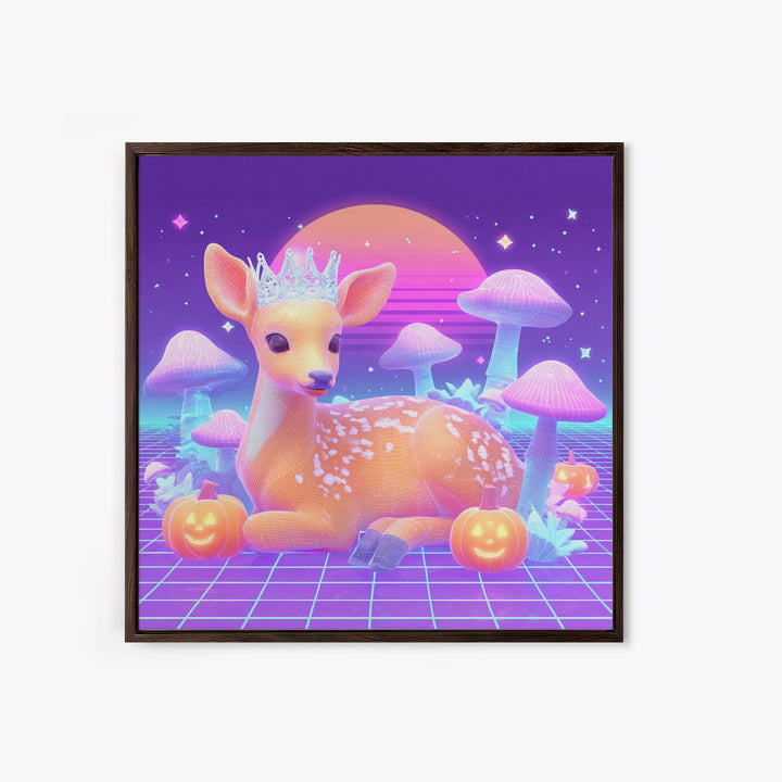 The Moon Princess Deer, 80s Halloween Wall Art, Square Wall Art, Canvas Print, Retro Halloween Decor, Neon Wall Art, Macabre Wall Art