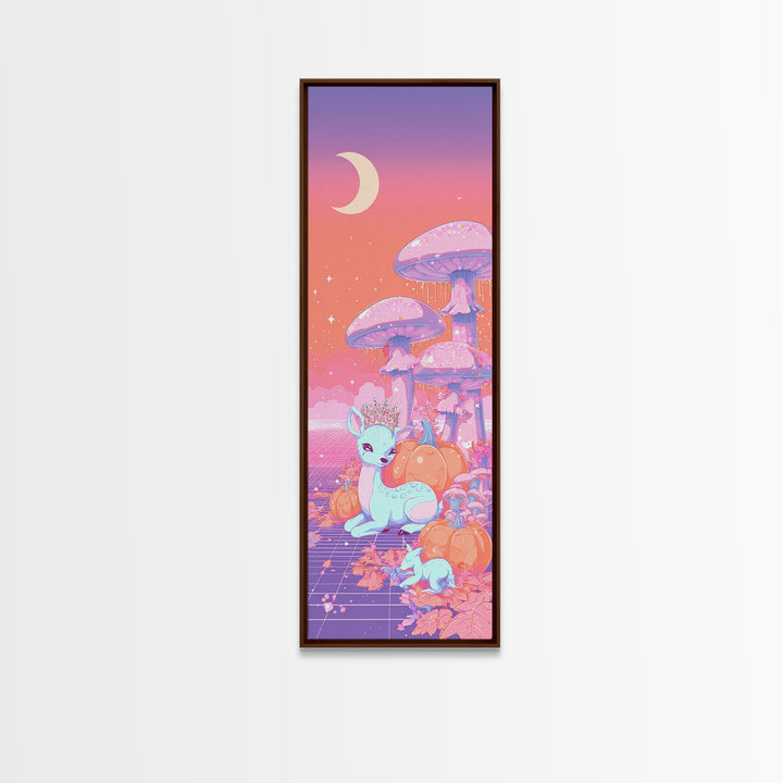 The Moon Princess Deer, Cute Spooky Neon Art, Tall Narrow Wall Art, Canvas Print, Retro Halloween Decor, Neon Wall Art, Spooky Wall Decor