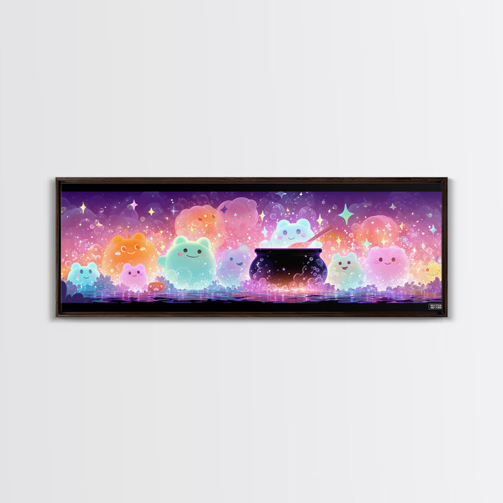 The Cauldron Frog, Synthwave Halloween Art, Extra Wide Wall Art, Framed Canvas Print, Retro Halloween Decor, Neon Wall Art, Horror Wall Art