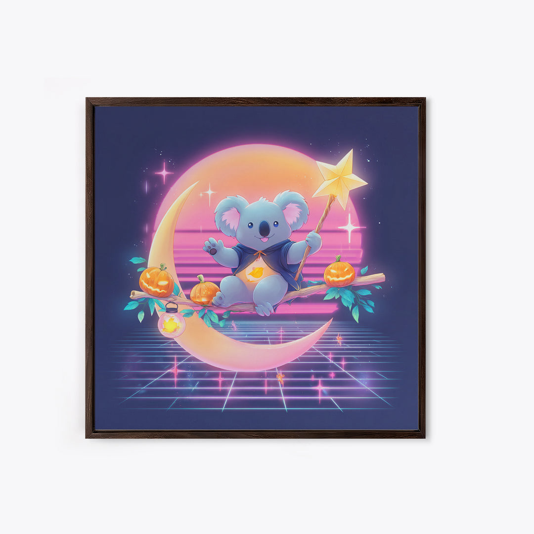 The Koala Wizard, 80s Halloween Wall Art, Square Wall Art, Framed Canvas Print, Retro Halloween Decor, Neon Wall Art, Seasonal Home Decor