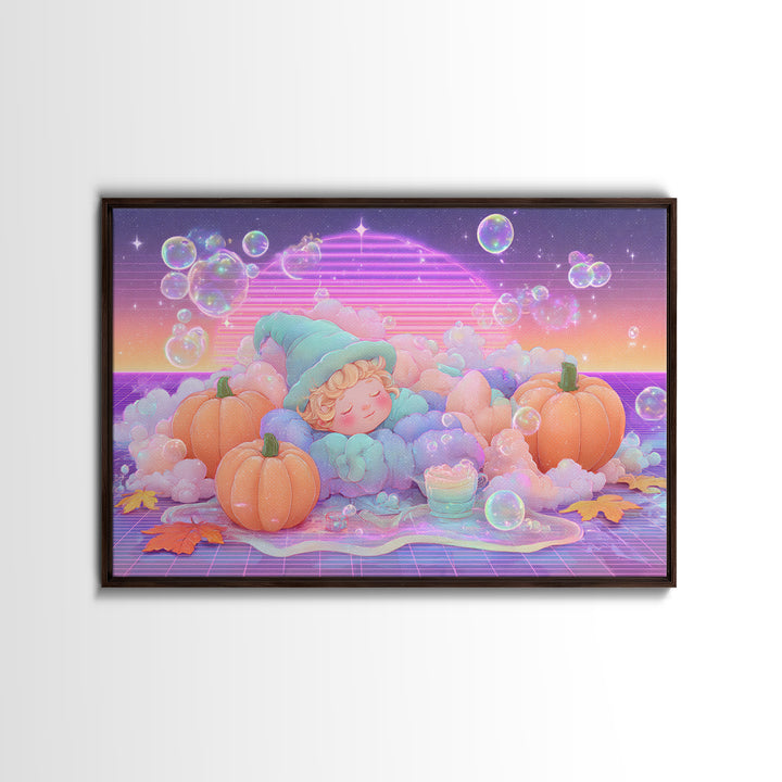 The Bubble Potion Apprentice, Synthwave Halloween Art, Landscape Wall Art, Canvas Print, Retro Halloween Decor, Neon Wall Art