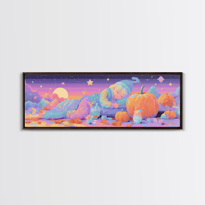 The Bubble Potion Apprentice, Vaporwave Halloween Decor, Extra Wide Wall Art, Framed Canvas Print, Retro Halloween Decor, Neon Wall Art