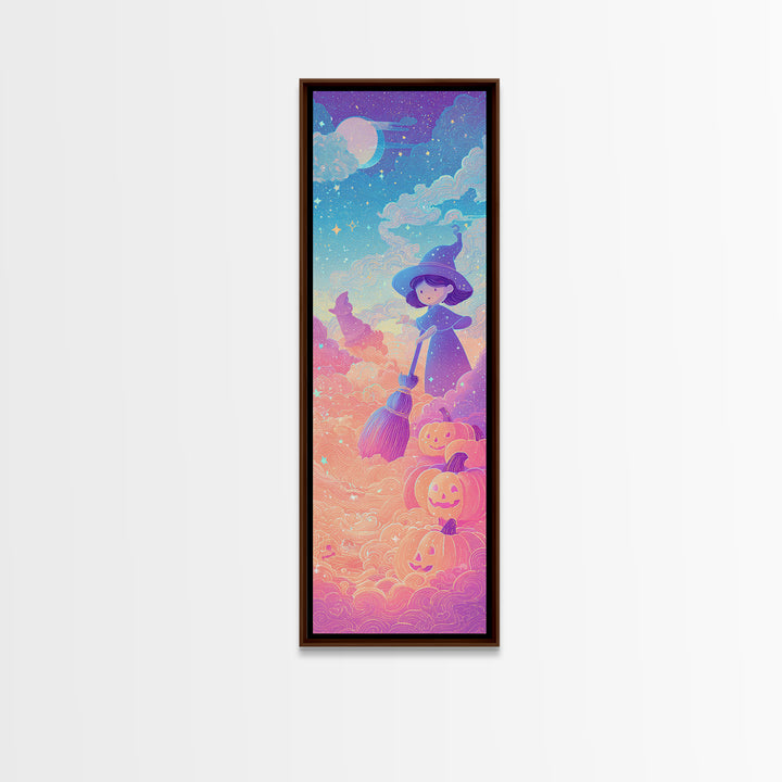 The Stardust Apprentice, Synthwave Halloween Art, Tall Narrow Wall Art, Canvas Print, Retro Halloween Decor, Neon Wall Art