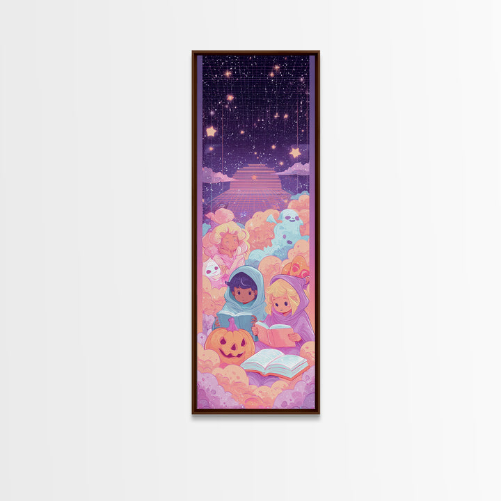 The Spellbook Sleepover, 80s Halloween Wall Art, Tall Narrow Wall Art, Canvas Print, Retro Halloween Decor, Neon Wall Art, Macabre Wall Art