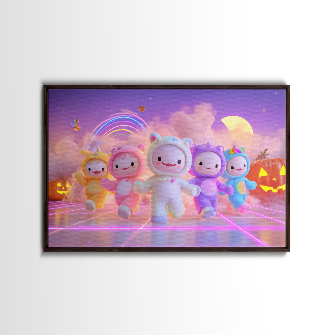 The Costume-Changing Wand, 80s Halloween Wall Art, Landscape Wall Art, Framed Canvas Print, Retro Halloween Decor, Neon Wall Art