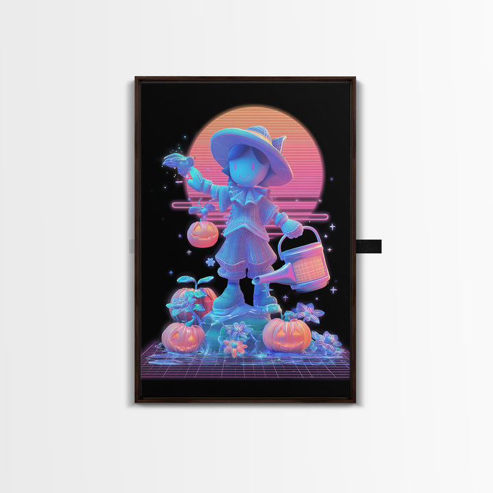 The Moon Garden Witch, Retro Neon Halloween Art, Vertical Wall Art, Canvas Print, Retro Halloween Decor, Neon Wall Art, Seasonal Home Decor